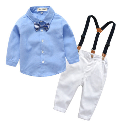 Boys Gentleman Bib Pant Suit Long Sleeve Bow Tie - AQIB TECH LTD
