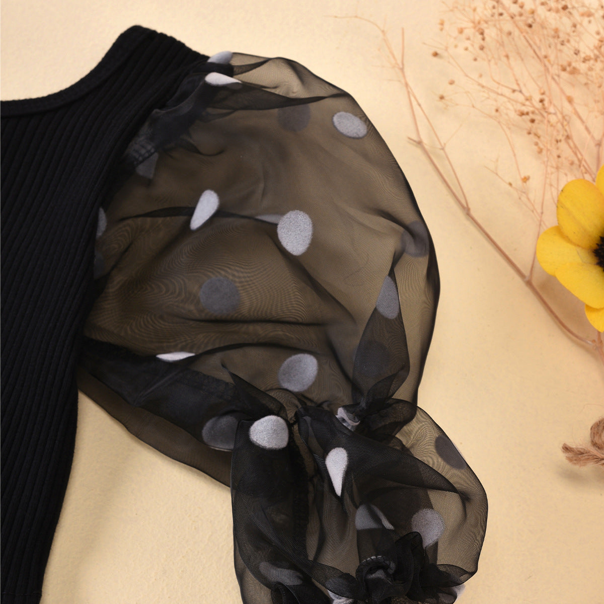 Children'S Clothing Cotton Dot Mesh Sleeves Striped Top Ripped Denim Shorts Kids Suit - AQIB TECH LTD