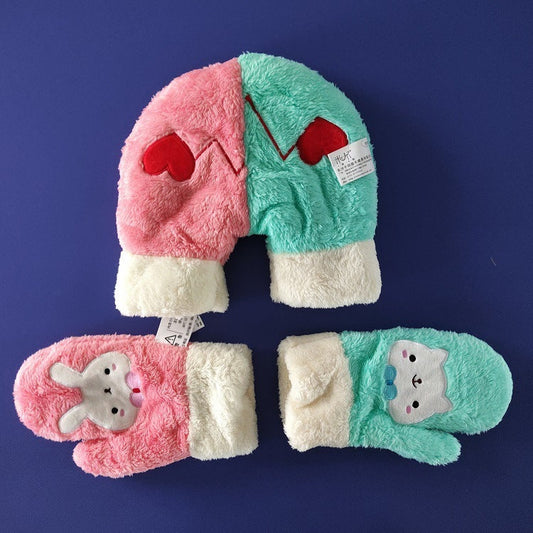 Cartoon Double-layer Thickened Rabbit Couple Hand Gloves - AQIB TECH LTD